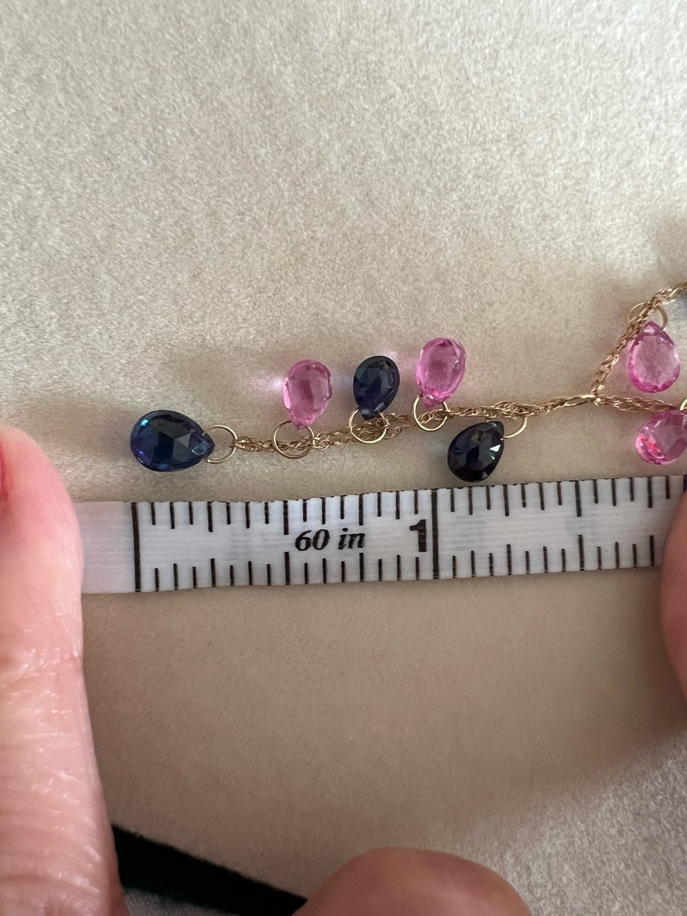 Vintage 10k Solid Gold Pink & Blue Sapphire Briolette Necklace and Earrings Set - Picture 13 of 14